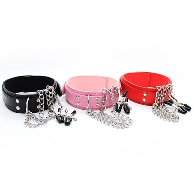 Neues Lederhalsband mit Brustklammer Clip Kette Paar SM Sexspielzeug für Frauen Sextools Paare Erwachsene Spiele