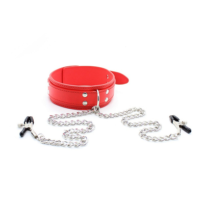 Neues Lederhalsband mit Brustklammer Clip Kette Paar SM Sexspielzeug für Frauen Sextools Paare Erwachsene Spiele