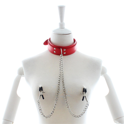 Neues Lederhalsband mit Brustklammer Clip Kette Paar SM Sexspielzeug für Frauen Sextools Paare Erwachsene Spiele