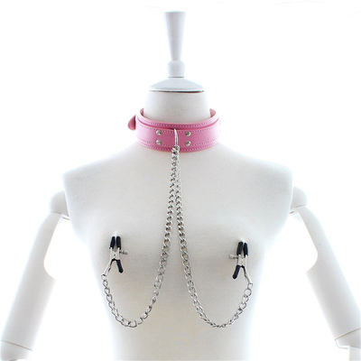 Neues Lederhalsband mit Brustklammer Clip Kette Paar SM Sexspielzeug für Frauen Sextools Paare Erwachsene Spiele
