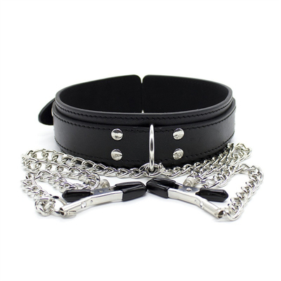 Neues Lederhalsband mit Brustklammer Clip Kette Paar SM Sexspielzeug für Frauen Sextools Paare Erwachsene Spiele