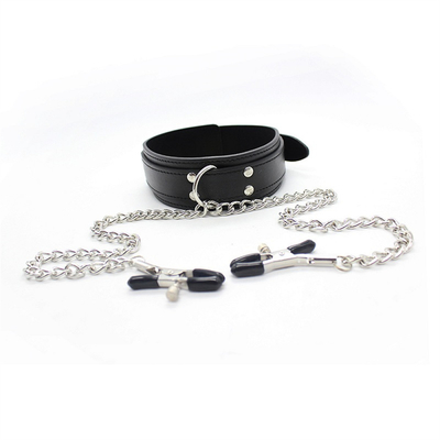 Neues Lederhalsband mit Brustklammer Clip Kette Paar SM Sexspielzeug für Frauen Sextools Paare Erwachsene Spiele