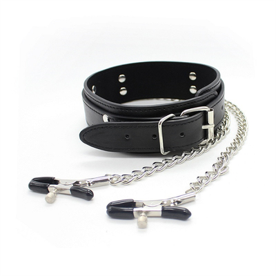 Neues Lederhalsband mit Brustklammer Clip Kette Paar SM Sexspielzeug für Frauen Sextools Paare Erwachsene Spiele