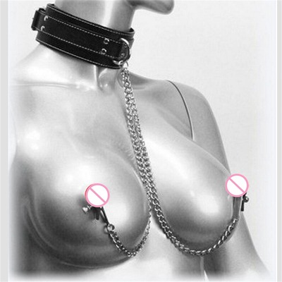 Neues Lederhalsband mit Brustklammer Clip Kette Paar SM Sexspielzeug für Frauen Sextools Paare Erwachsene Spiele