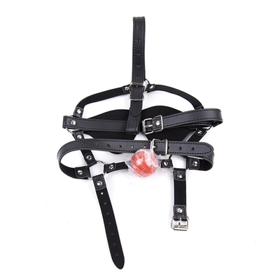 Lederkopf Blindfold Bondage Heißer Mund Hohl schwarze Kugeln PU Leder Blindfold