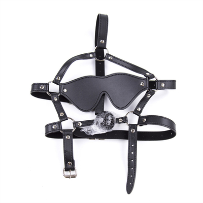 Lederkopf Blindfold Bondage Heißer Mund Hohl schwarze Kugeln PU Leder Blindfold