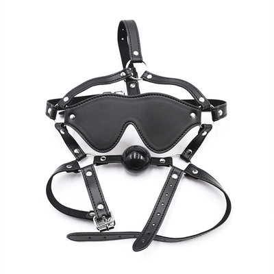 Lederkopf Blindfold Bondage Heißer Mund Hohl schwarze Kugeln PU Leder Blindfold