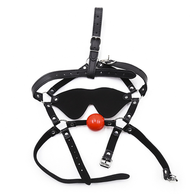 Lederkopf Blindfold Bondage Heißer Mund Hohl schwarze Kugeln PU Leder Blindfold