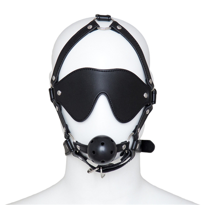 Lederkopf Blindfold Bondage Heißer Mund Hohl schwarze Kugeln PU Leder Blindfold