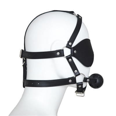 Lederkopf Blindfold Bondage Heißer Mund Hohl schwarze Kugeln PU Leder Blindfold