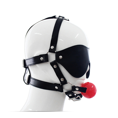 Lederkopf Blindfold Bondage Heißer Mund Hohl schwarze Kugeln PU Leder Blindfold