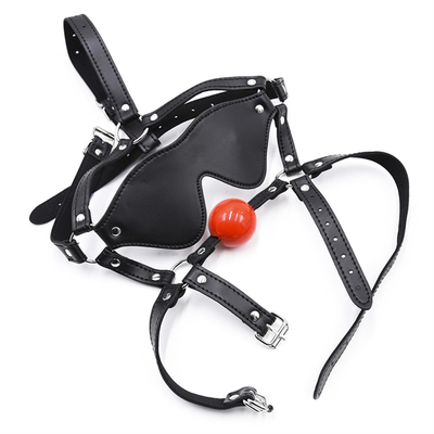 Lederkopf Blindfold Bondage Heißer Mund Hohl schwarze Kugeln PU Leder Blindfold