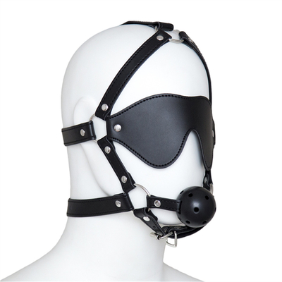 Lederkopf Blindfold Bondage Heißer Mund Hohl schwarze Kugeln PU Leder Blindfold