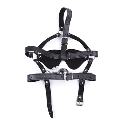Lederkugel Blindfläche Kopfbedeckung Augenmaske Schnallen offener Mund BDSM Bondage